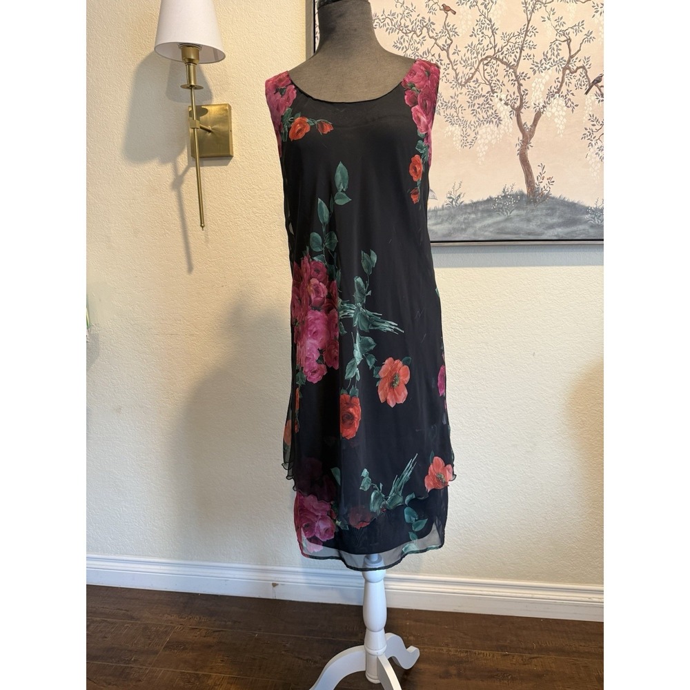 Jeffrey‎ & Dara Evenings by Tom Barra Black Floral vintage Dress 12